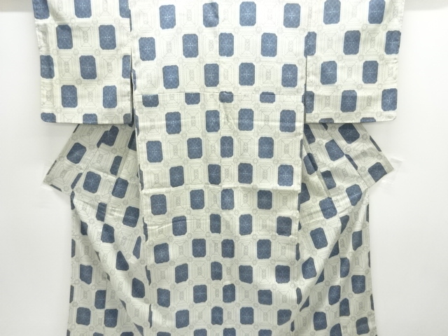 JAPANESE KIMONO / ANTIQUE KIMONO / SILK / SHIOZAWA / WOVEN GEOMETRIC PATTERN